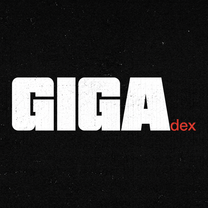 GIGA DEX logo on textured black
