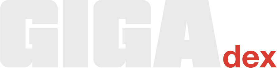GIGA DEX logo in off-white and red